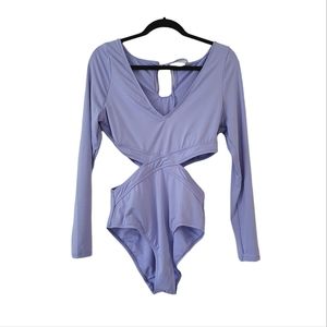 HURLEY Long Sleeve Waist Cutout One Piece Lilac Lavender Swimsuit